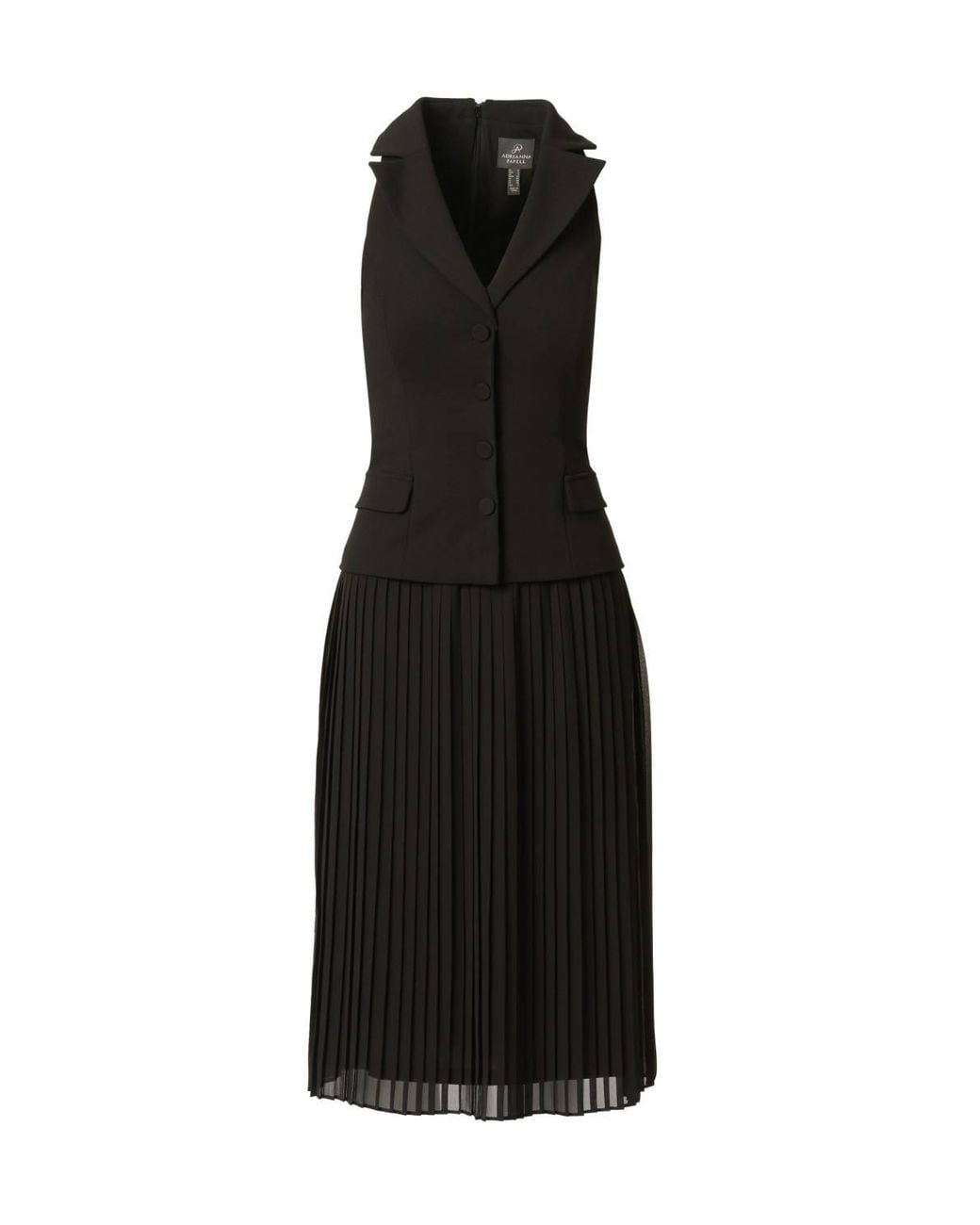 Adrianna Papell Black Crepe Pleat Chiffon Dress