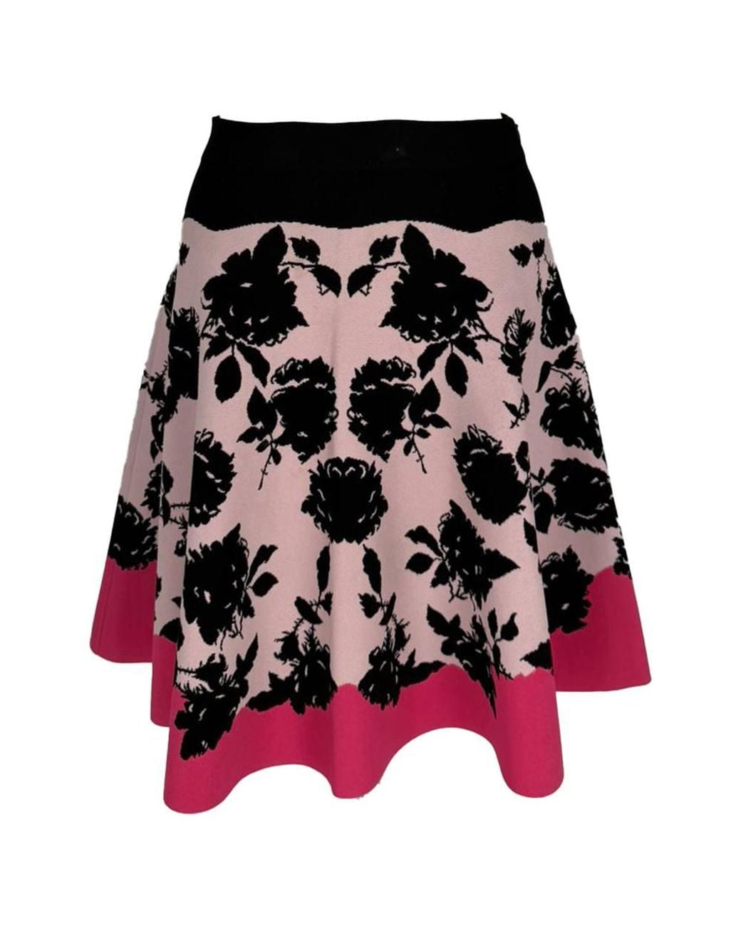 McQueen Black Preloved Rose-Jacquard Knit Flare Midi Skirt