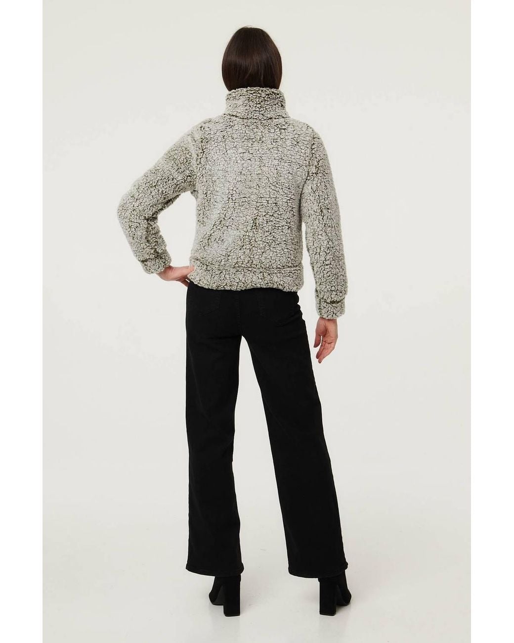 Izabel London Gray Teddy Textured Relaxed Zip-Up Jacket