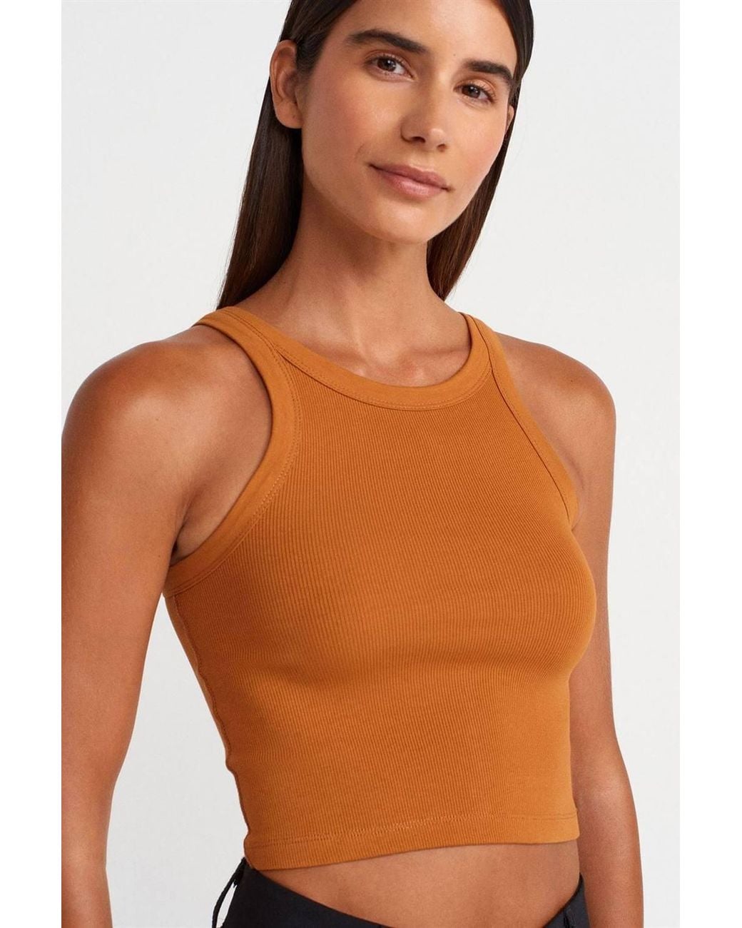 Dilvin Blue Ribbed Cotton-Blend Sleeveless Crop Top
