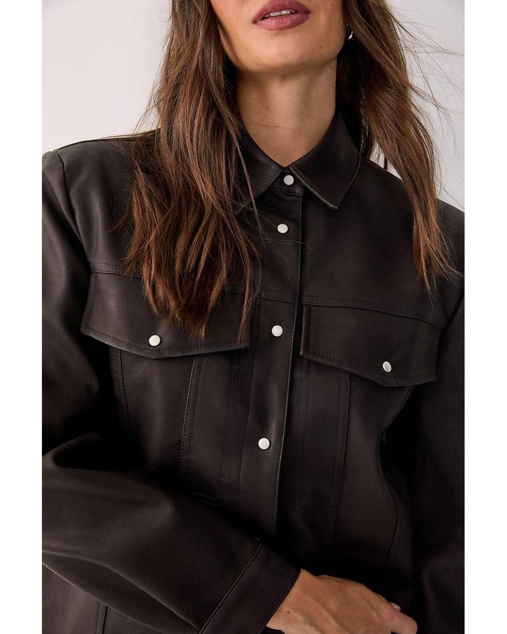 Nasty Gal Black Western Faux Leather Shoulder Pad Shirt