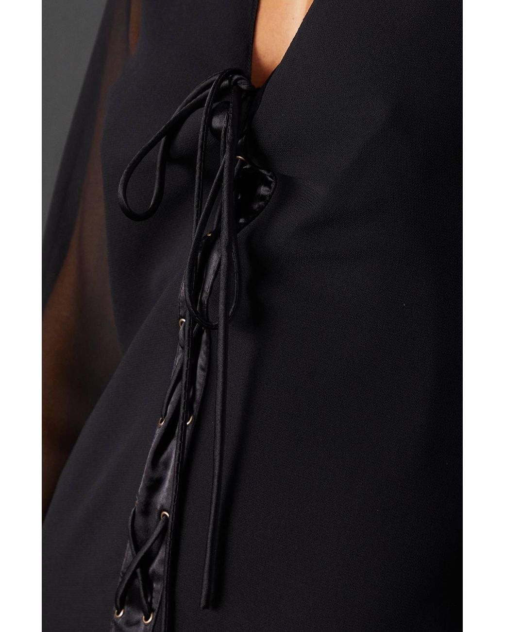 Warehouse Black Chiffon Lace Up Panelling Midi Dress