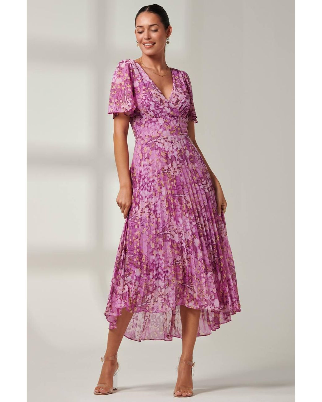 Jolie Moi Pink Vanya Wrap V-Neck Chiffon Maxi Dress