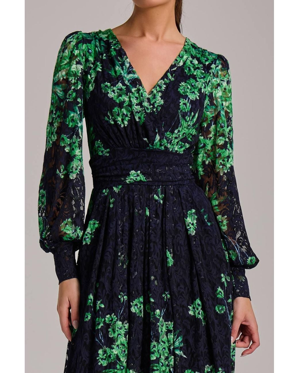 Jolie Moi Green Long Sleeve Print Lace Maxi Dress