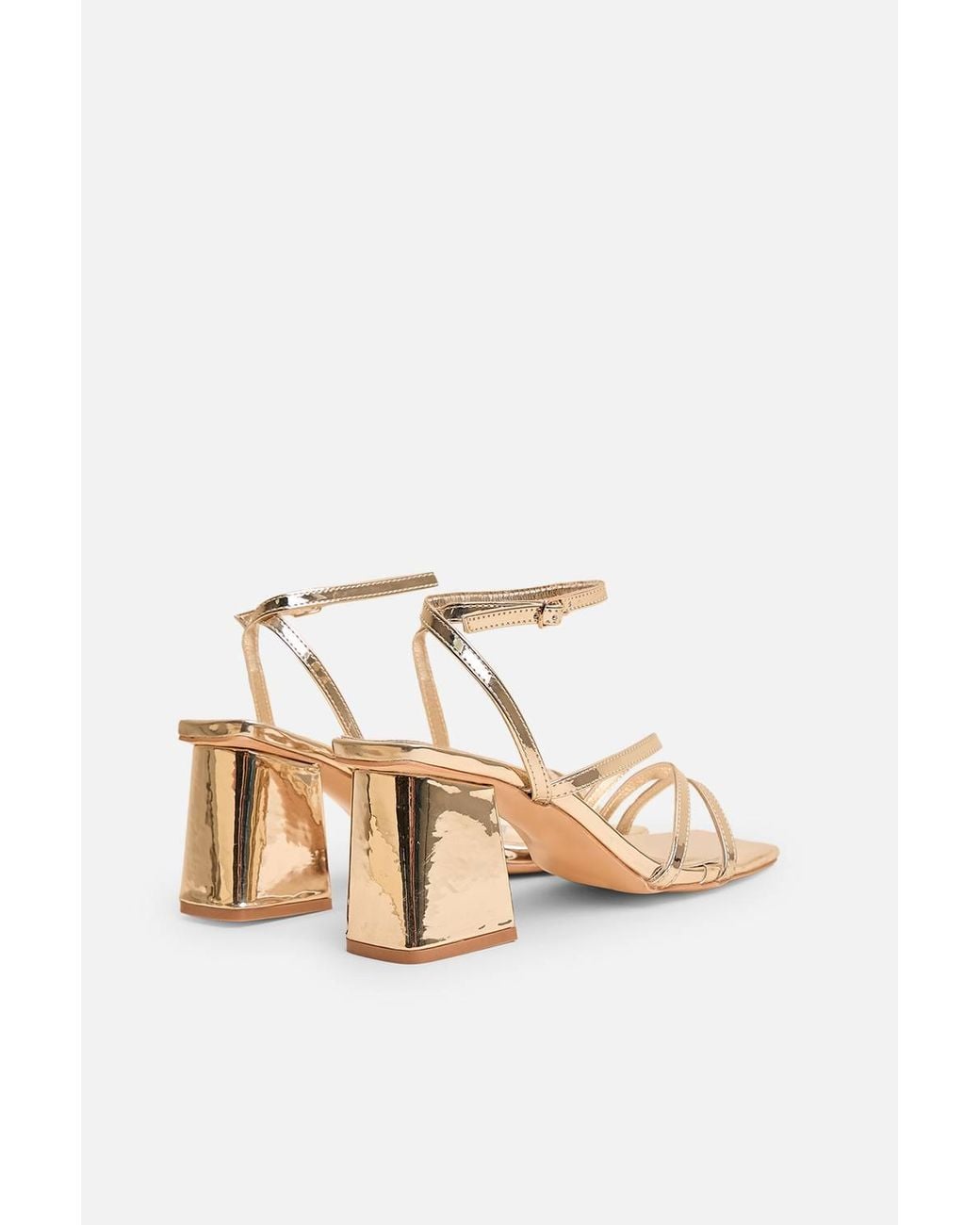 Public Desire Metallic Robin Strappy Square Toe Mid Block Heels