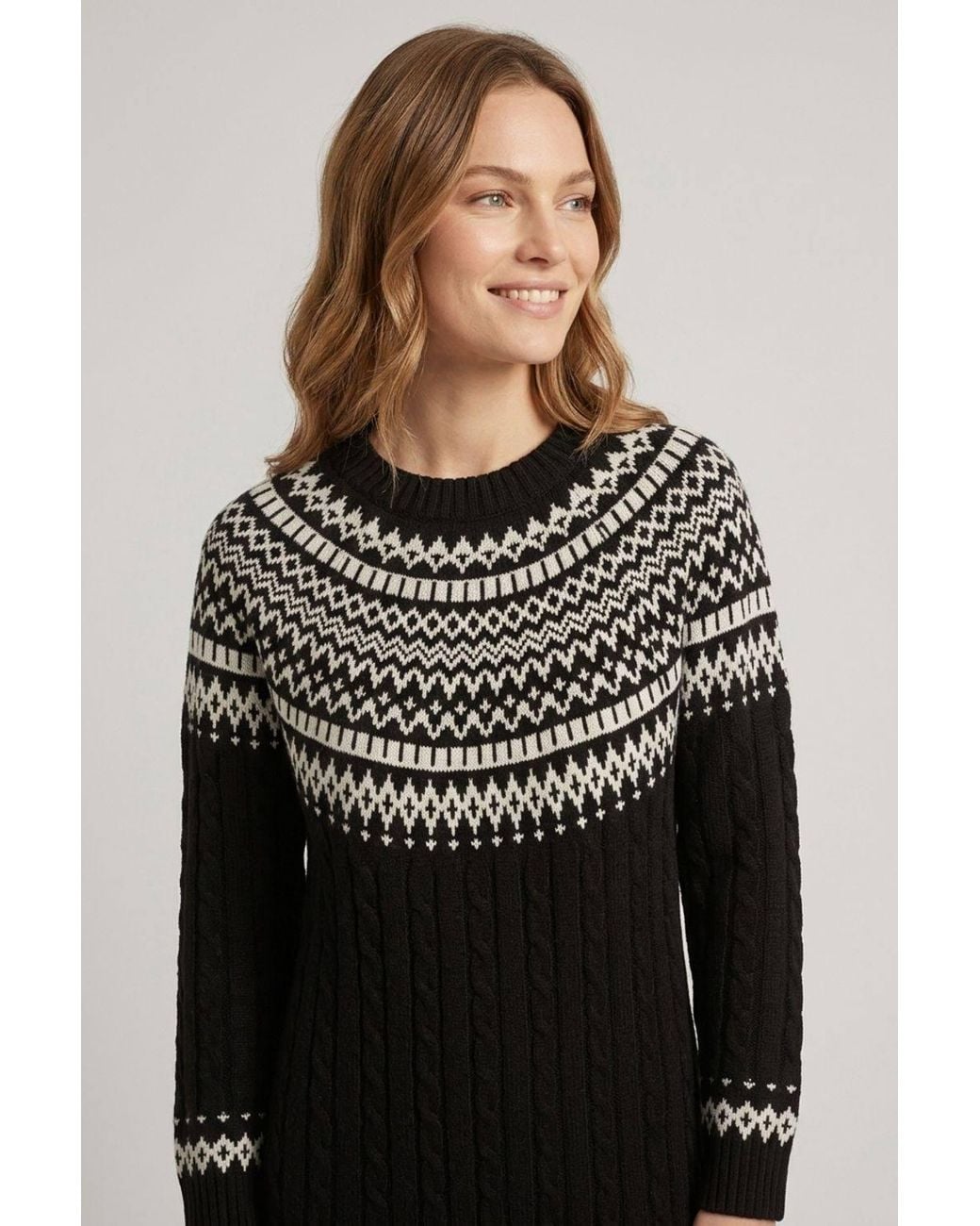Izabel London Black Aztec Print High Neck Midi Jumper Dress