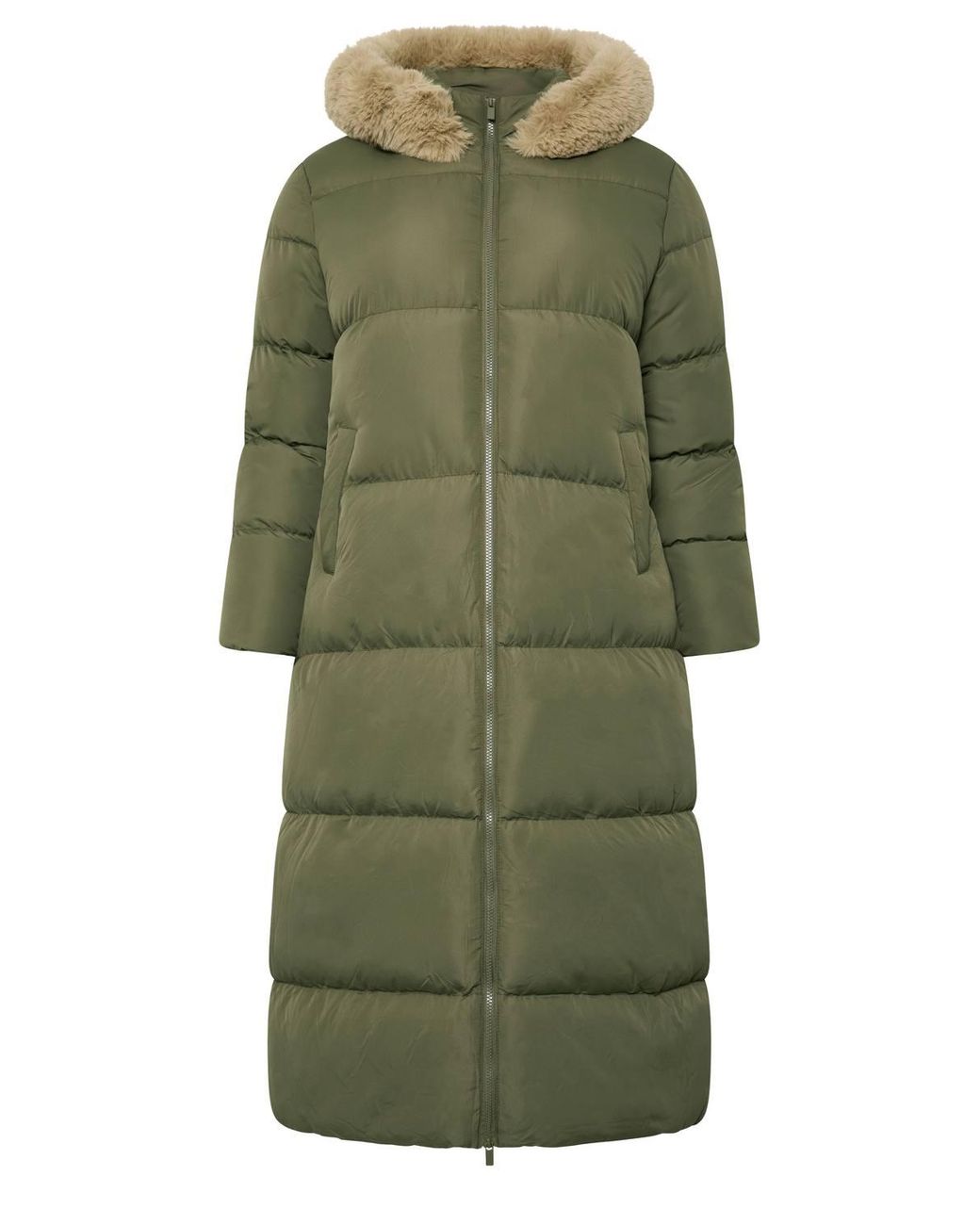 Yours Green Faux Fur Trim Padded Puffer Coat