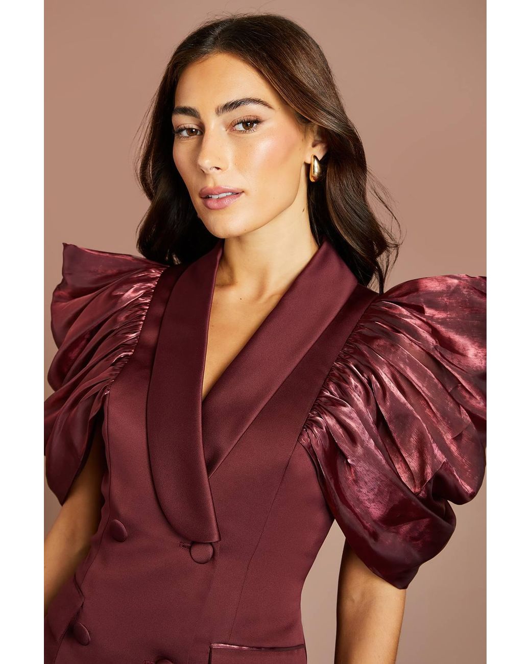 Coast Brown Statement Shoulder Structured Satin Blazer Mini Dress