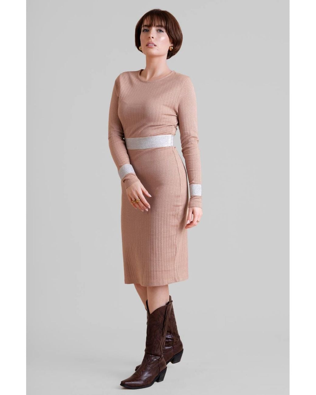 Enorsia Brown Lurex Jersey Midi Dress