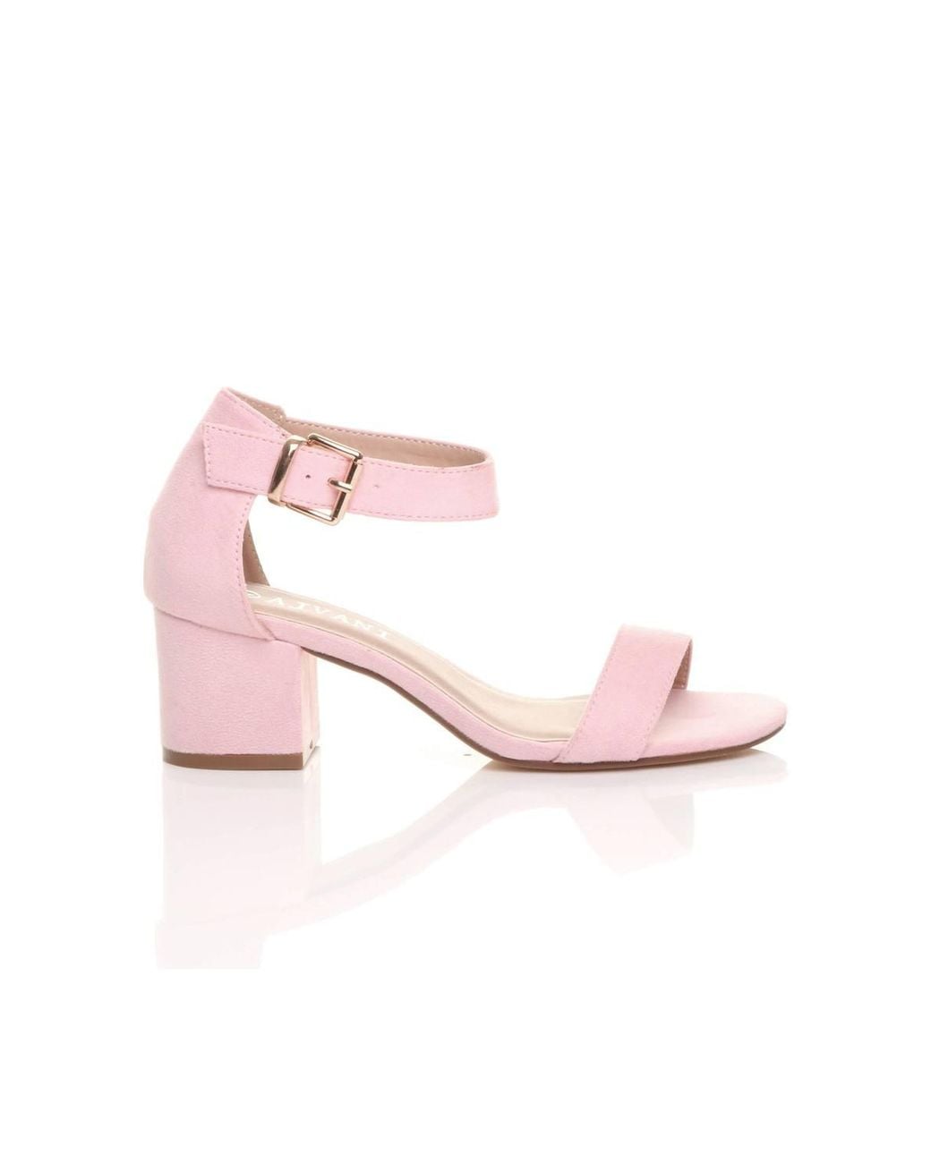 AJVANI Pink Mid Block Heel Ankle Strap Sandals
