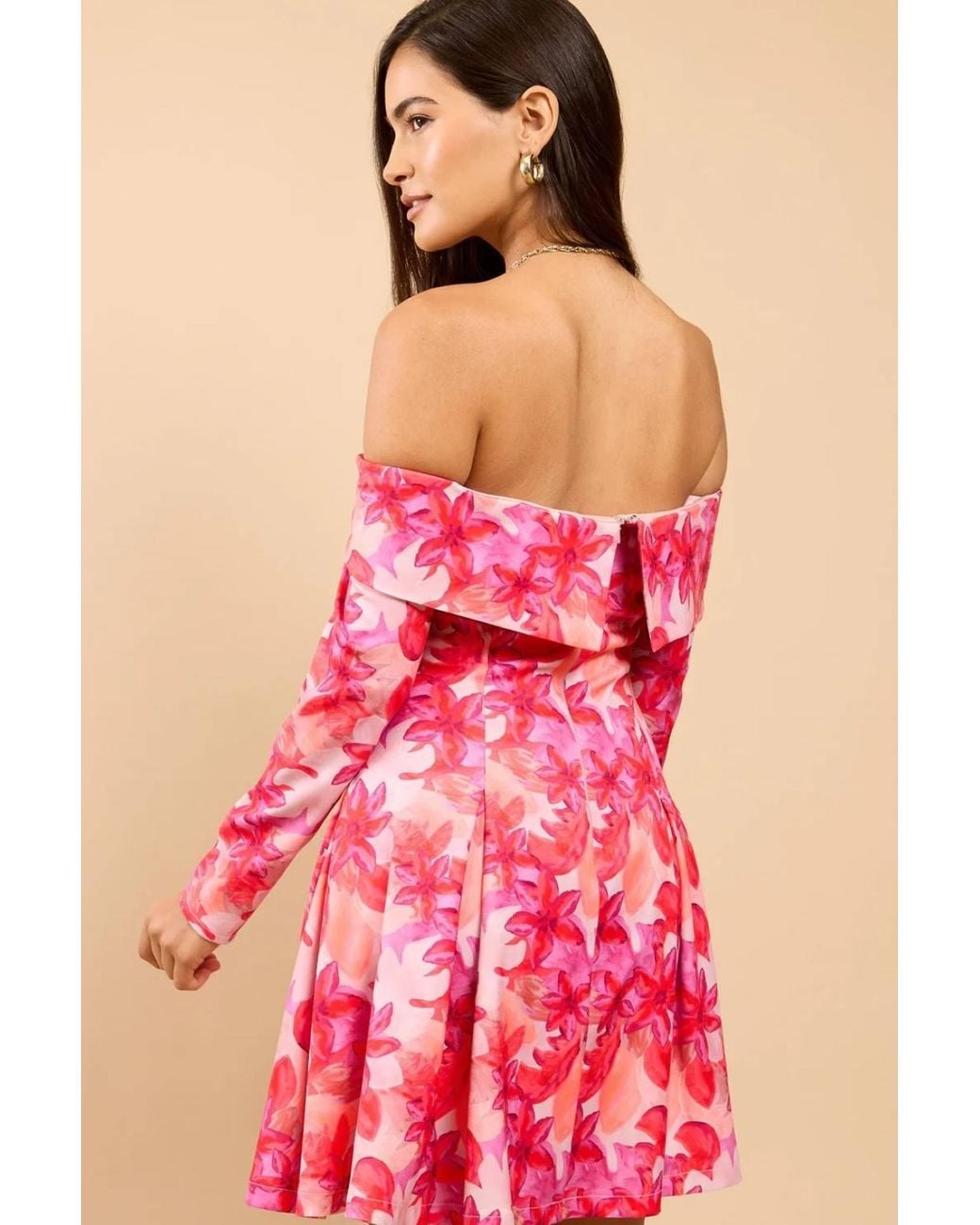 Little Mistress Pink Floral Print Bardot Mini Dress