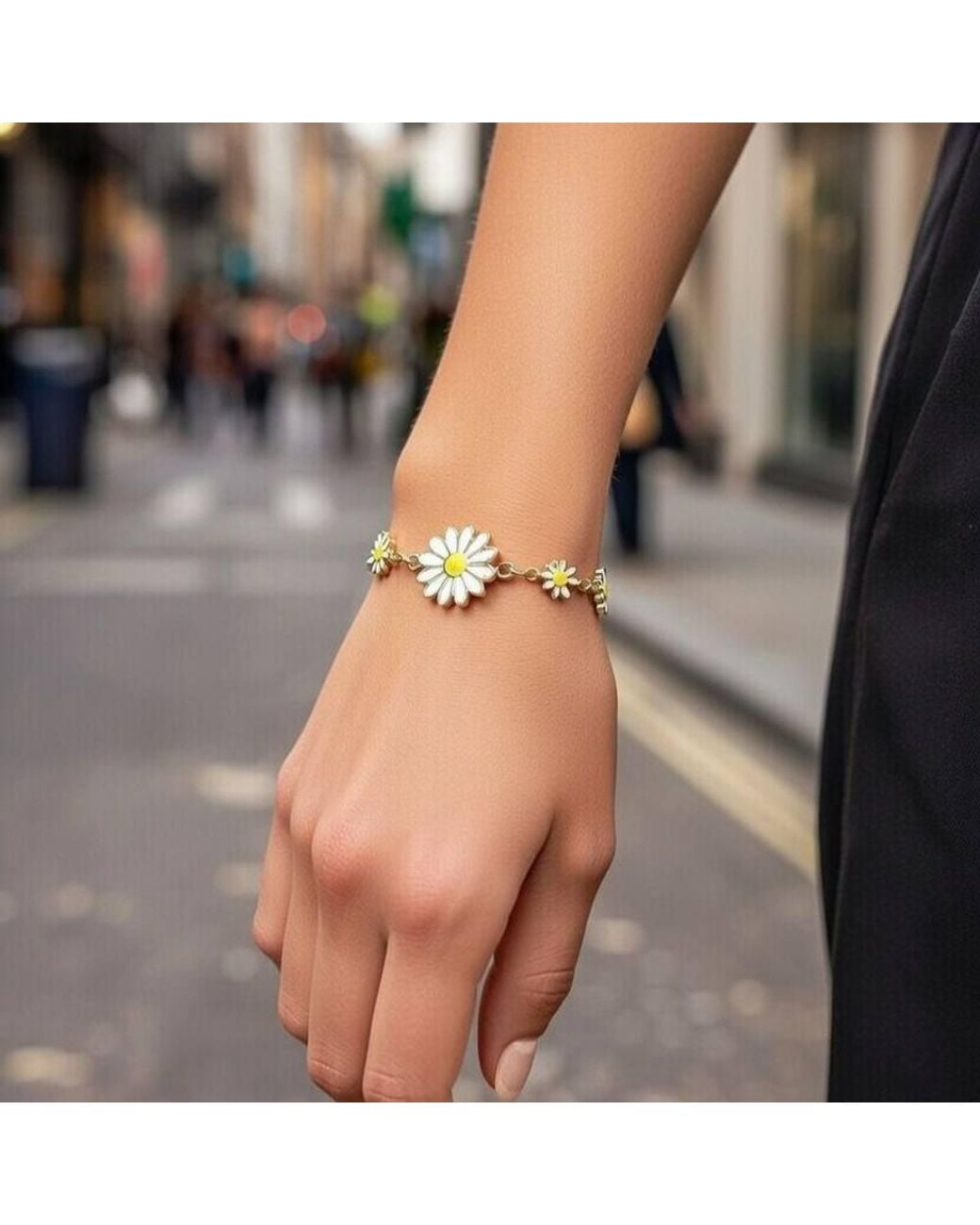 The Colourful Aura Metallic Sun Flower Charms Summer Indie Boho Daisy Floral Adjustable Bracelet