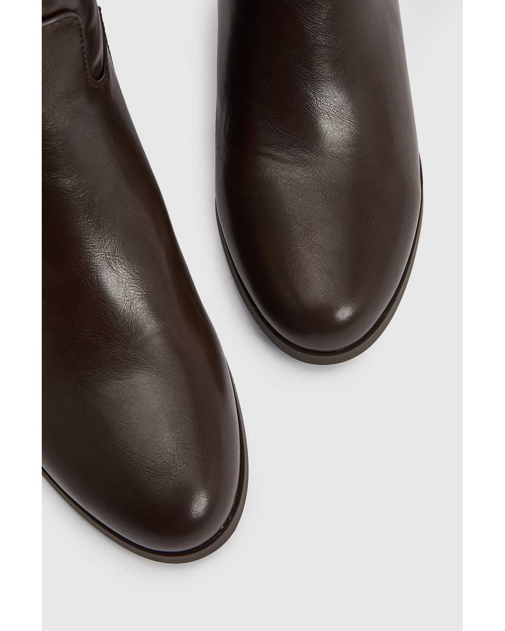 Oasis Brown Billie Faux Leather High Leg Block Heel Boots