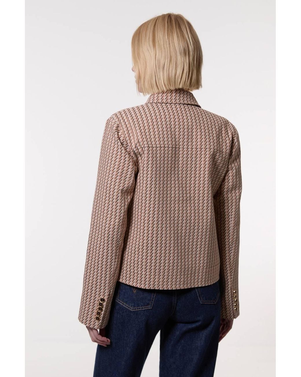 Karen Millen Blue Jacquard Single Breasted Tailored Blazer