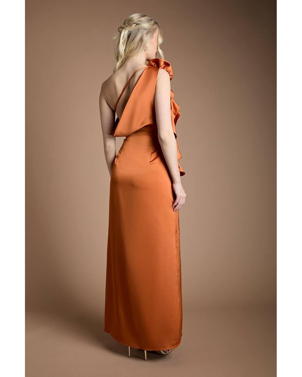 Oasis Brown Corsage One Shoulder Maxi Bridesmaid Dress