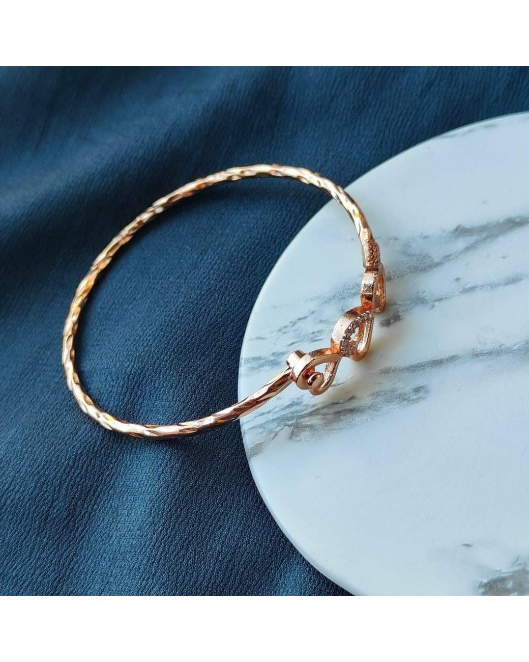 The Colourful Aura Natural Three Heart Zircon Love Couple Cuff Slim Lightweight Stacking Bangle