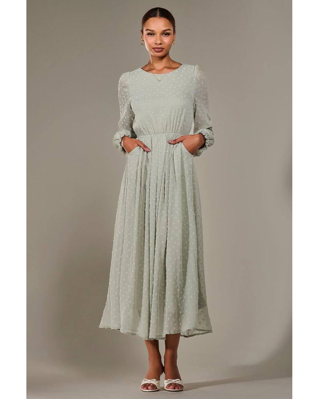 Jolie Moi Brown Long Sleeve Chiffon Midaxi Dress