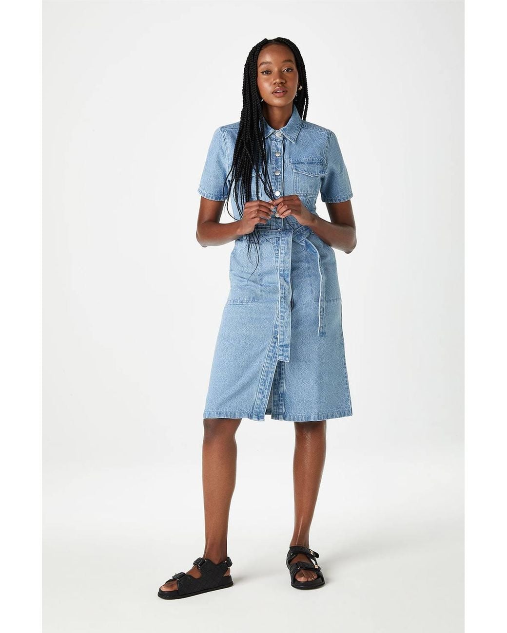 Urban Bliss Blue Denim Shirt Midi Dress