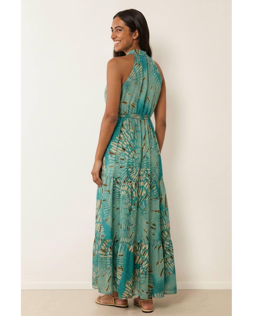 Blue Vanilla Green Sleeveless Turtleneck Maxi Dress