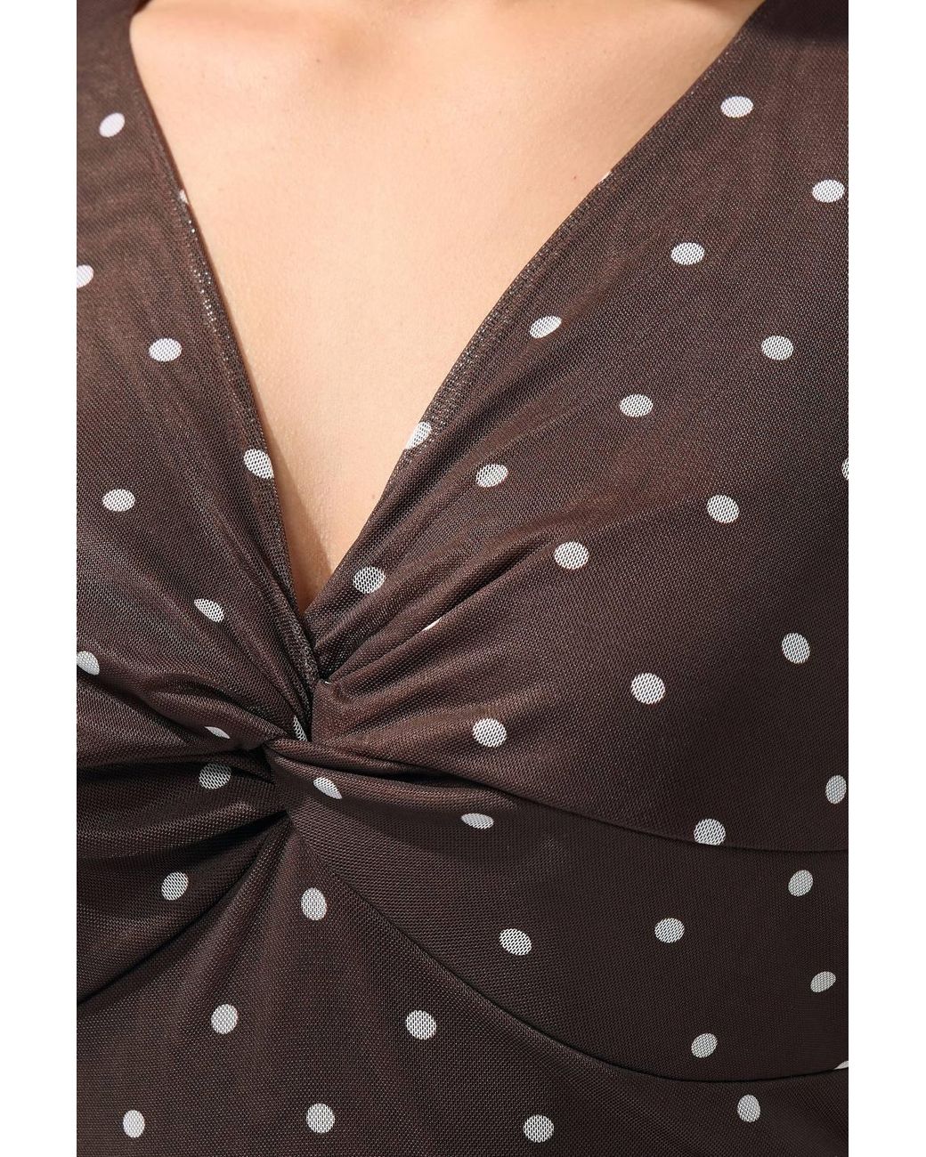 Yours Brown Polka Dot Knot Front Dress