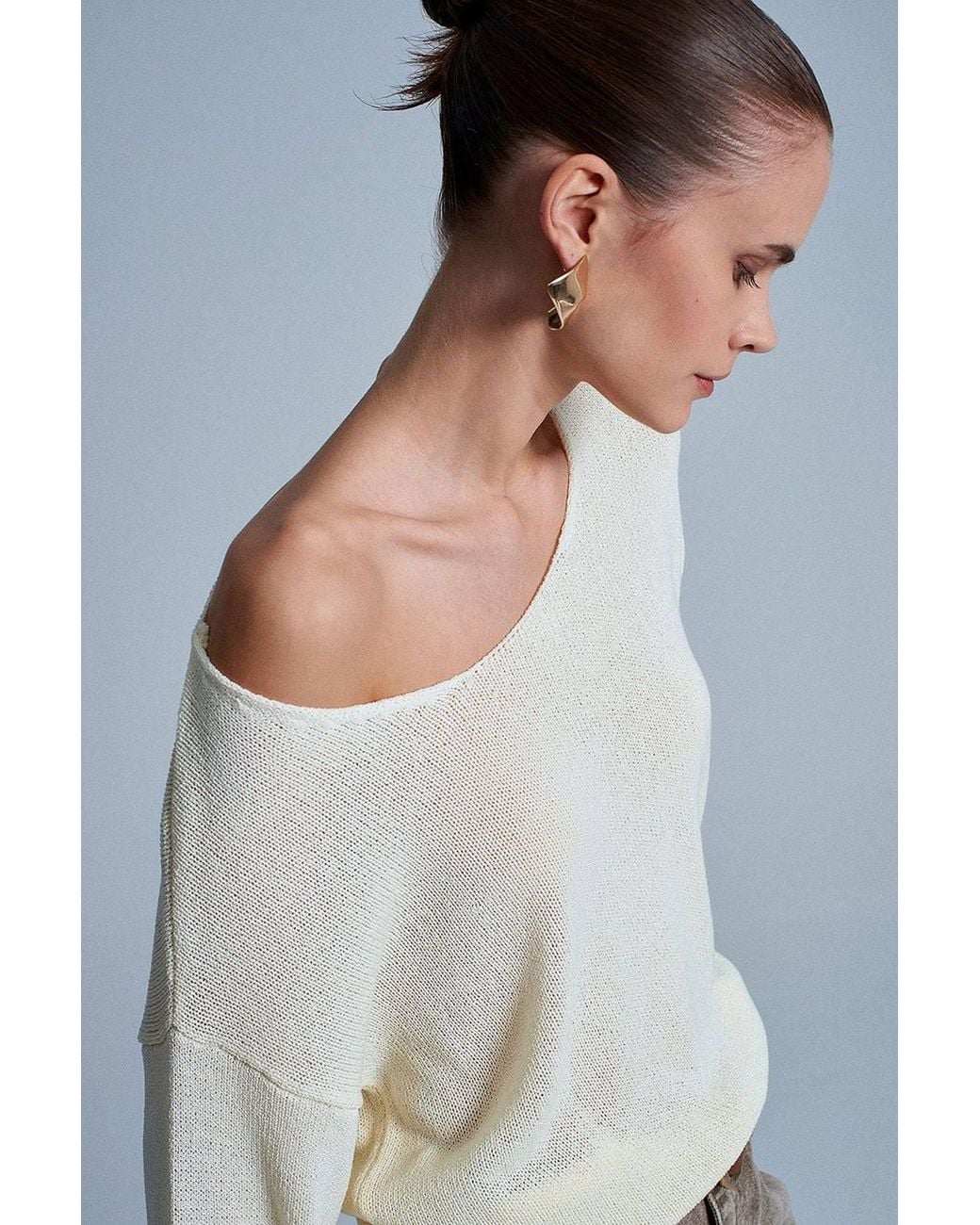 Dilvin Gray Ribbed Boat-Neck Knit Sweater