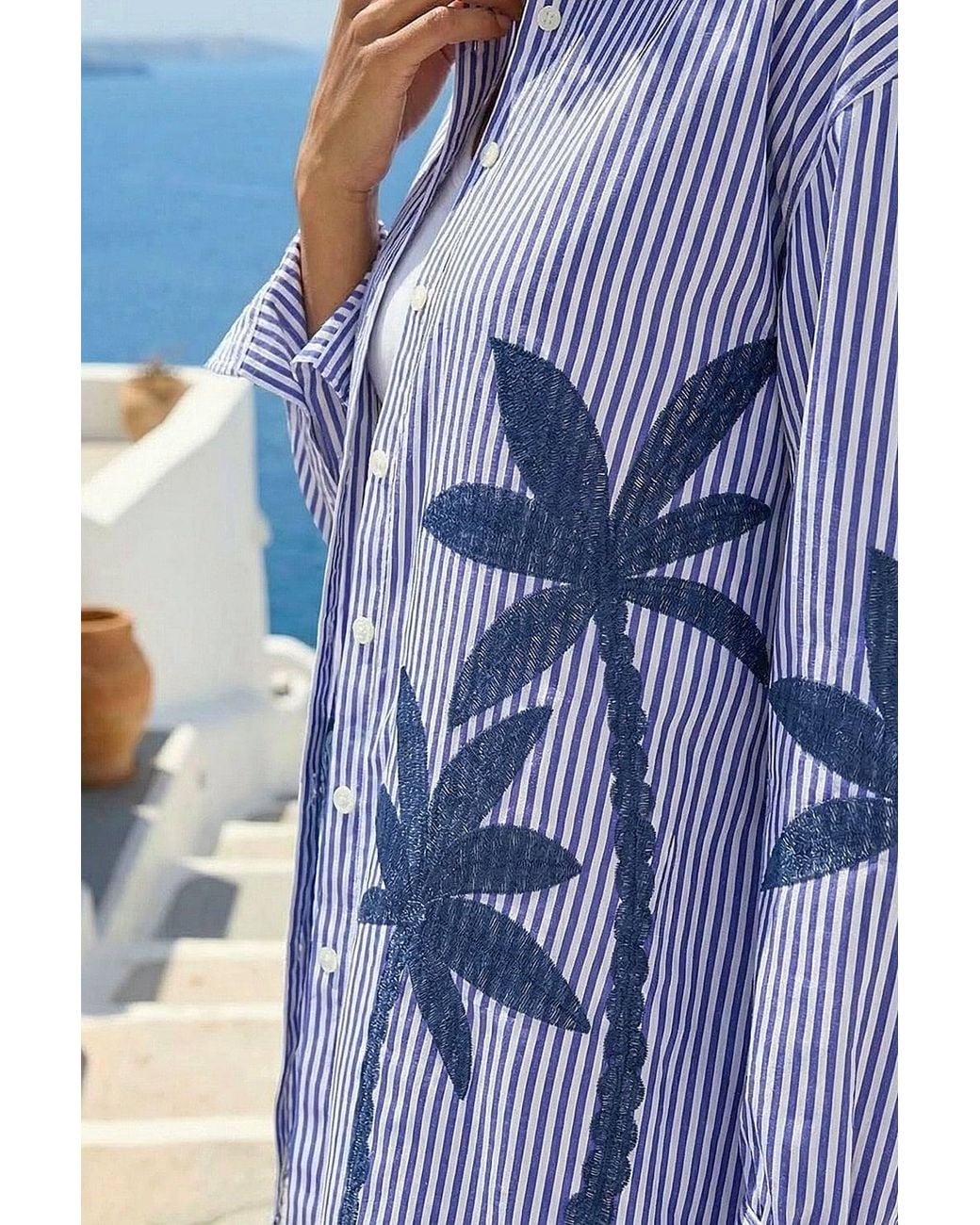 D.u.s.k Blue Palm Embroidered Shirt