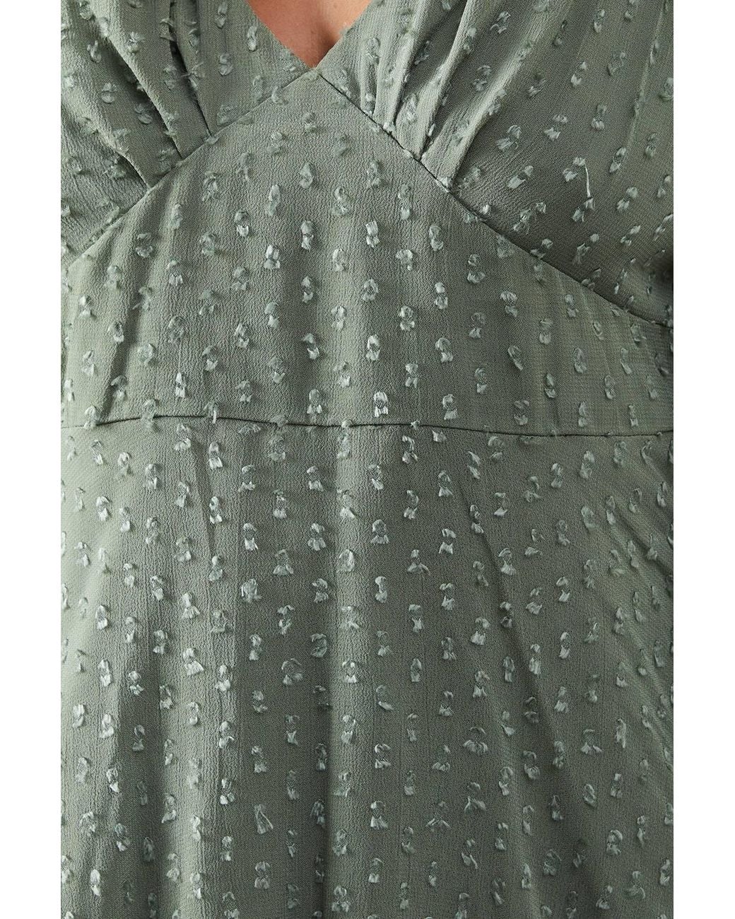 Warehouse Gray Plunge Neck Dobby Chiffon Double Layer Blouse