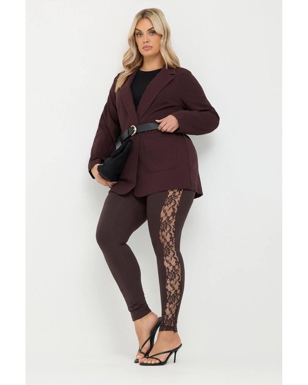 Yours Red Lace Stripe Leggings