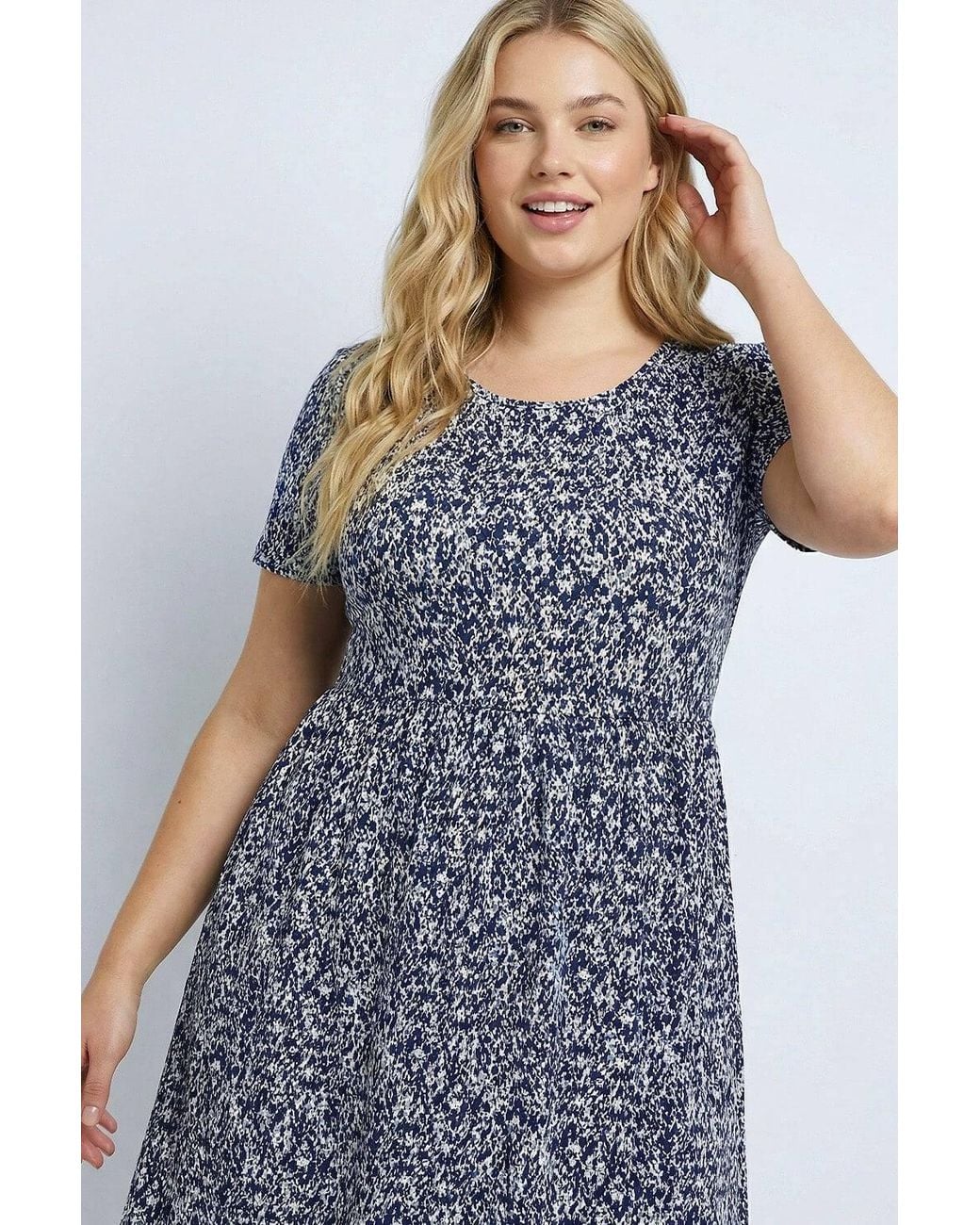 Roman Blue Curve Abstract Print Pocket Midi Dress