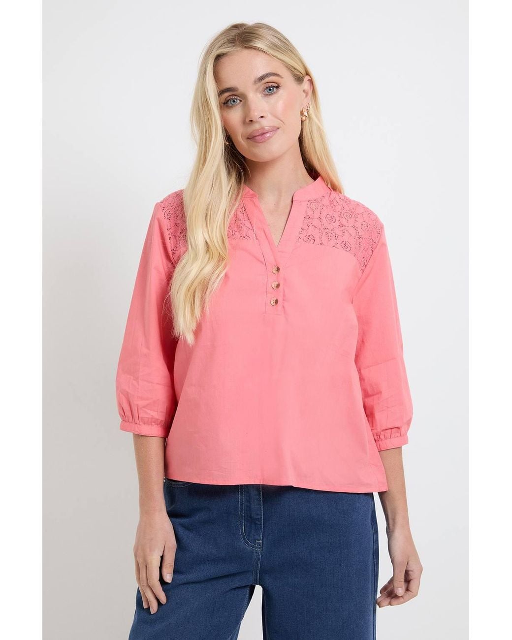 Wallis Pink Petite Cotton Lace Detail Shirt