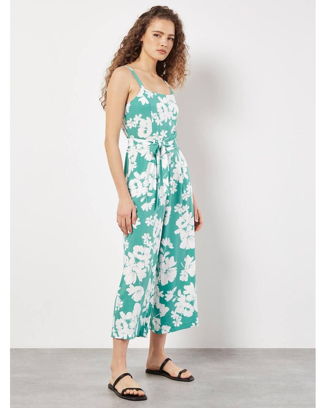 Apricot Blue Floral Silhouette Wide-Leg Jumpsuit