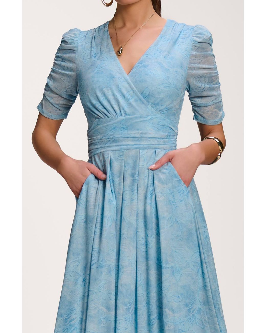 Jolie Moi Blue Printed Mesh Dip Hem Maxi Dress