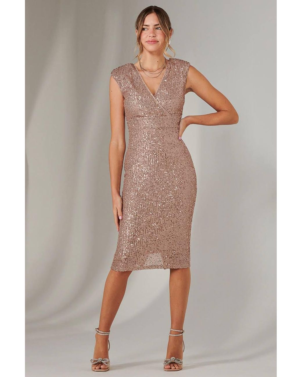 Jolie Moi Brown Gittel Sequin Bodycon Midi Dress