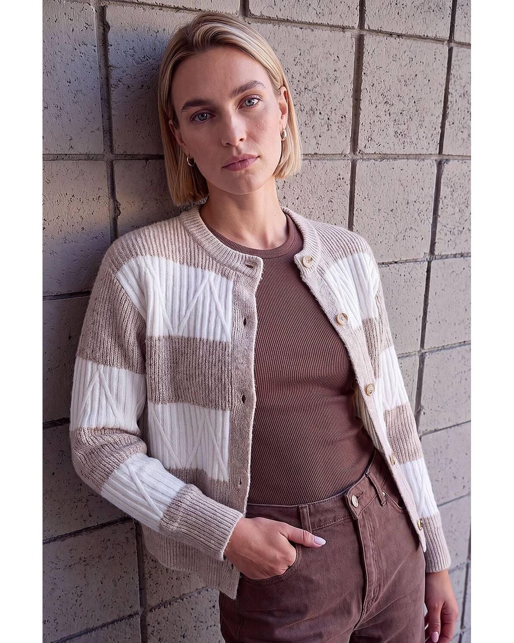 Roman Purple Stripe Buttoned Knit Cardigan