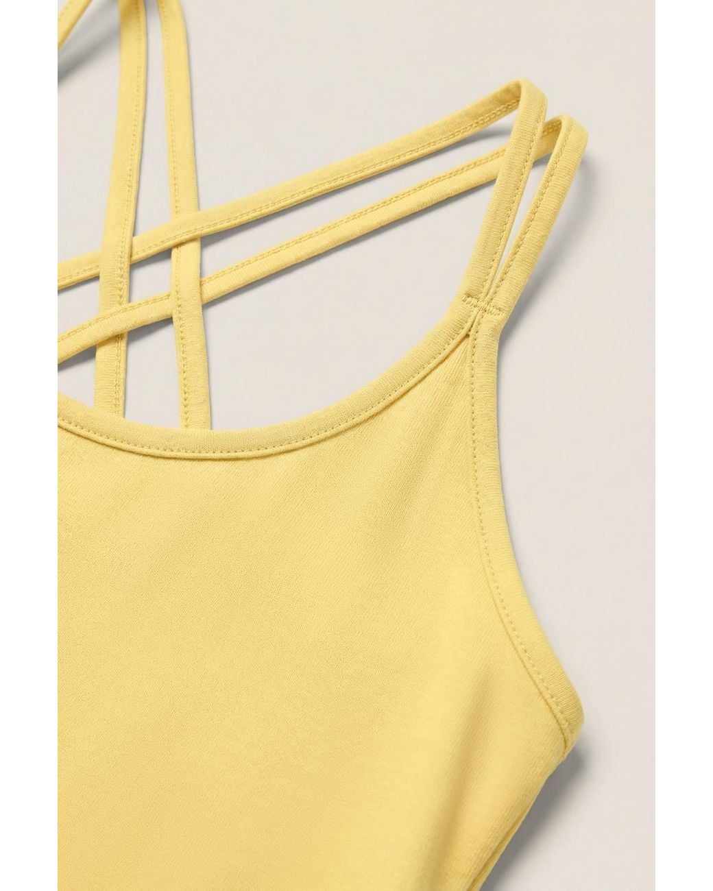 Enorsia Yellow Cotton Stretch Cross Back Crop Cami Tops