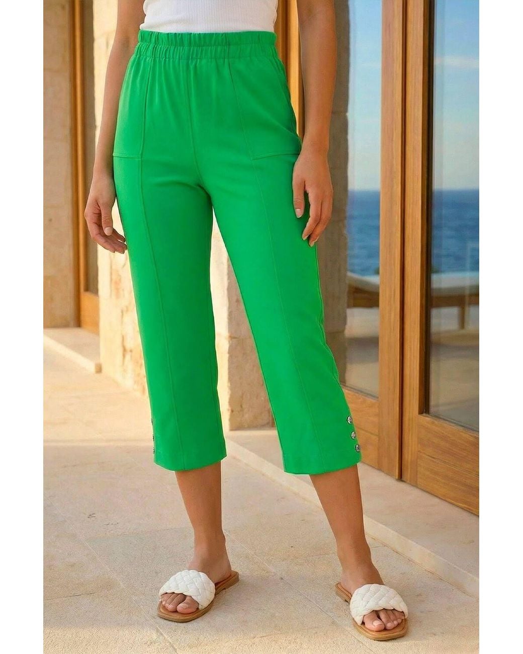 Roman Green Petite Bengaline Cropped Trouser