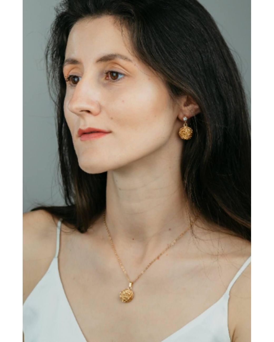 The Colourful Aura Brown Round Wire Wrapped Corded Drop Earrings