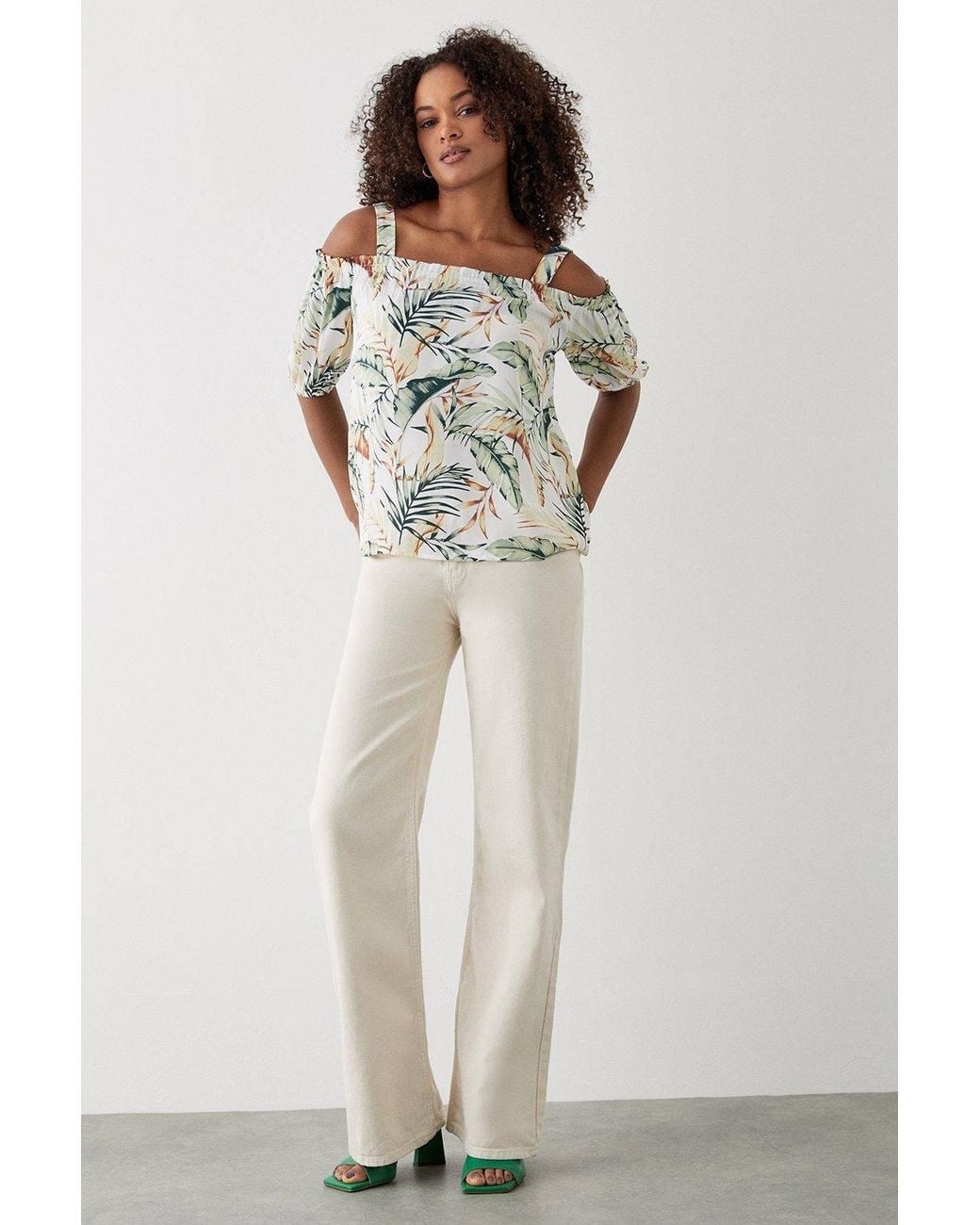 Dorothy Perkins White Tropical Tie Shoulder Bardot Top