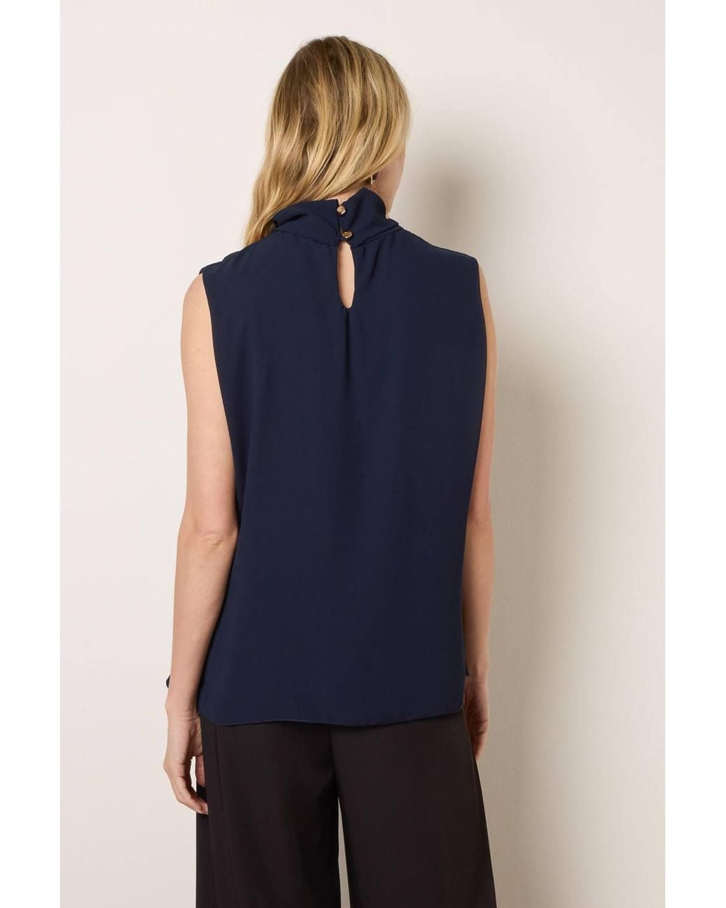 Blue Vanilla Blue Sleeveless Turtleneck Blouse