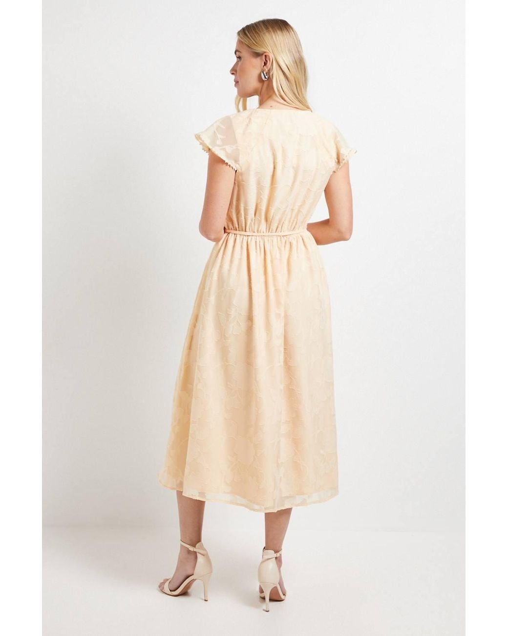 Wallis Natural Petite Floral Burn Out Ruffle Midi Dress