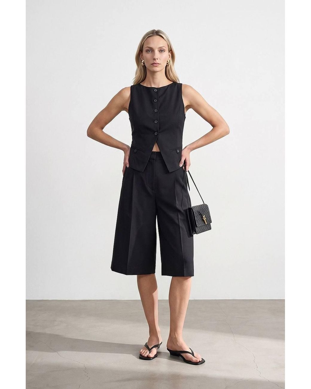 Dilvin Blue Fitted Crop Waistcoat