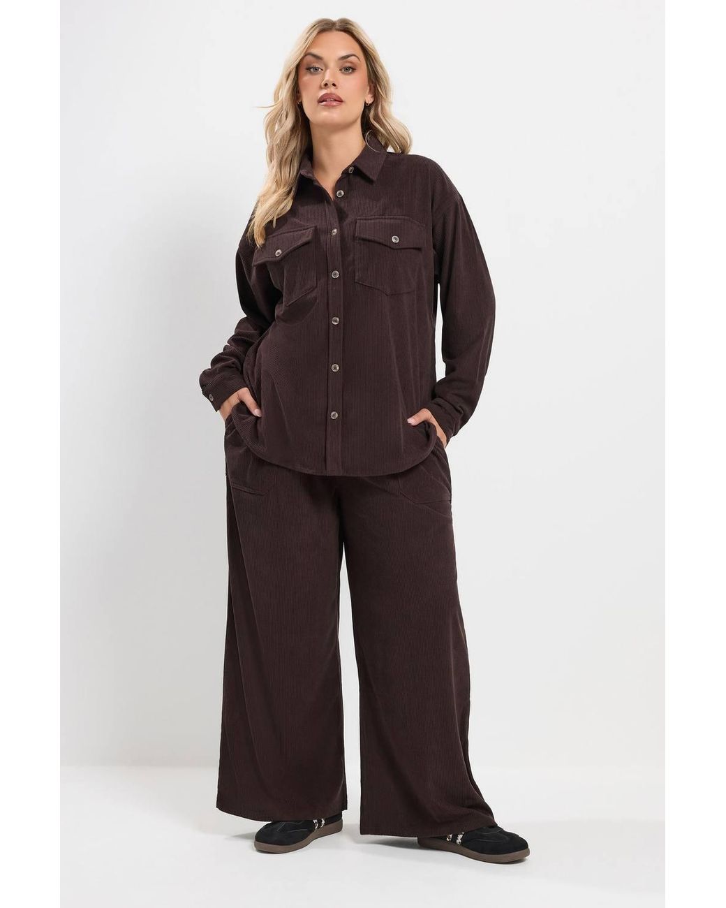 Yours Black Corduroy Wide Leg Trousers