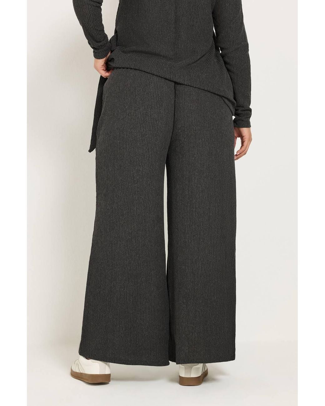 Yours Black Wide Leg Textured Trousers