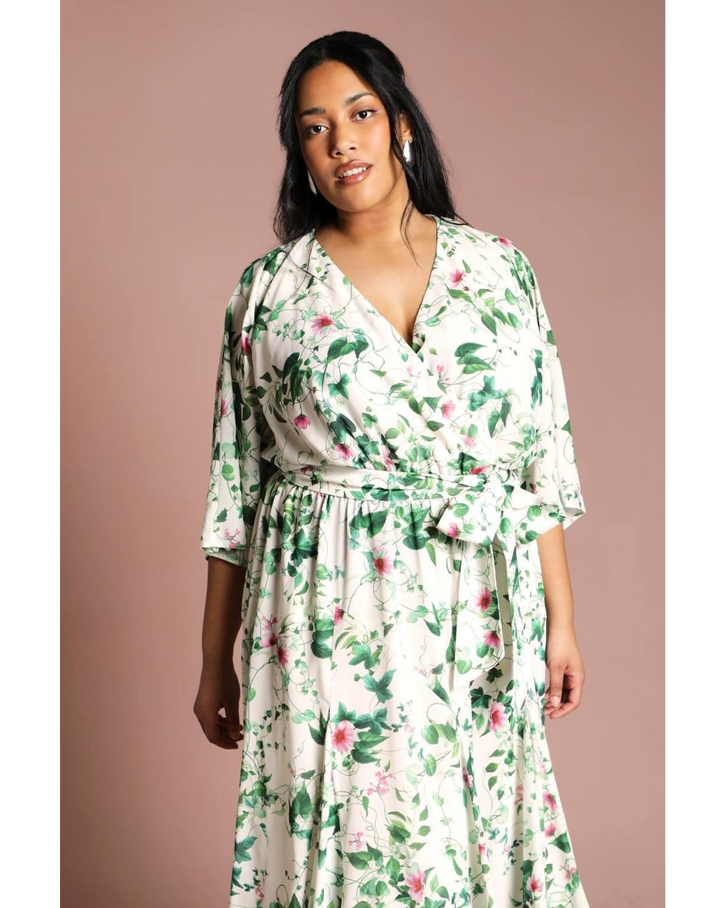 Coast Green Plus Wrap Midi Dress With Floral Print