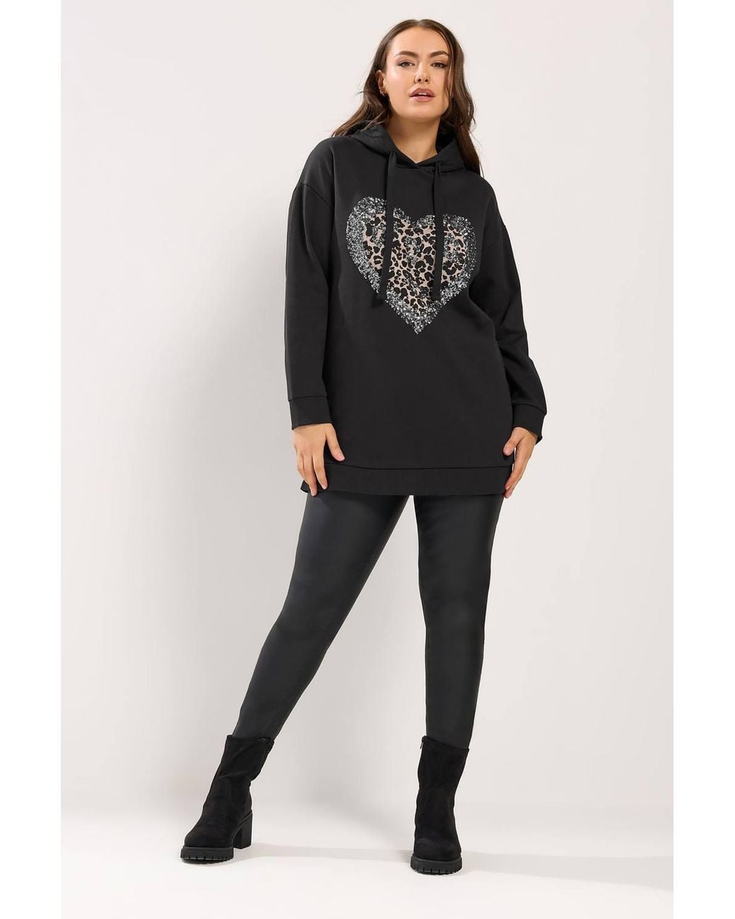 Yours Black Leopard Heart Sequin Hoodie