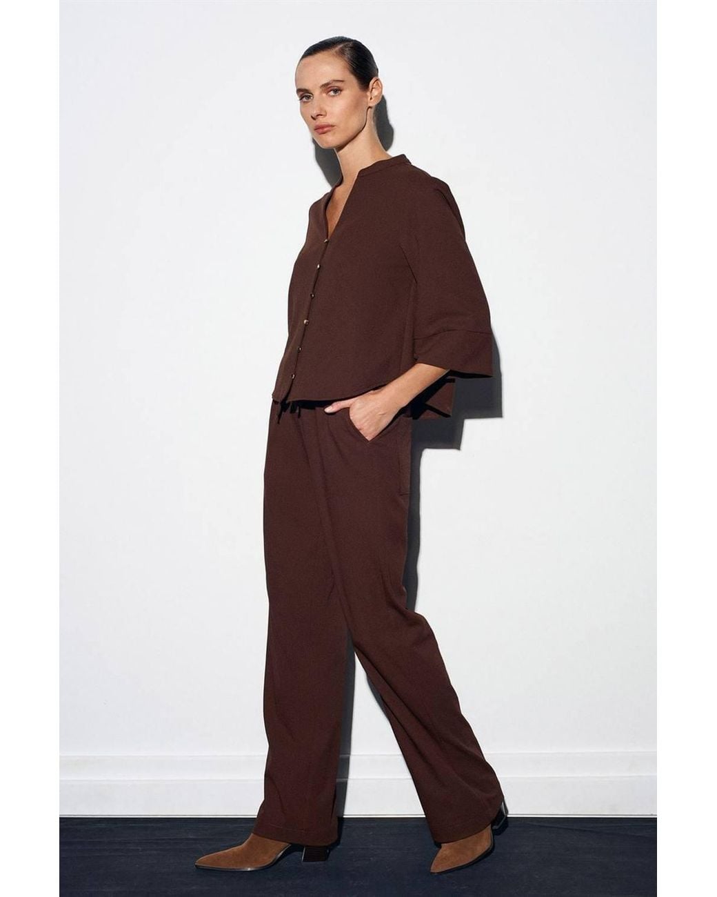 Dilvin Red Wide-Leg Crepe Trousers