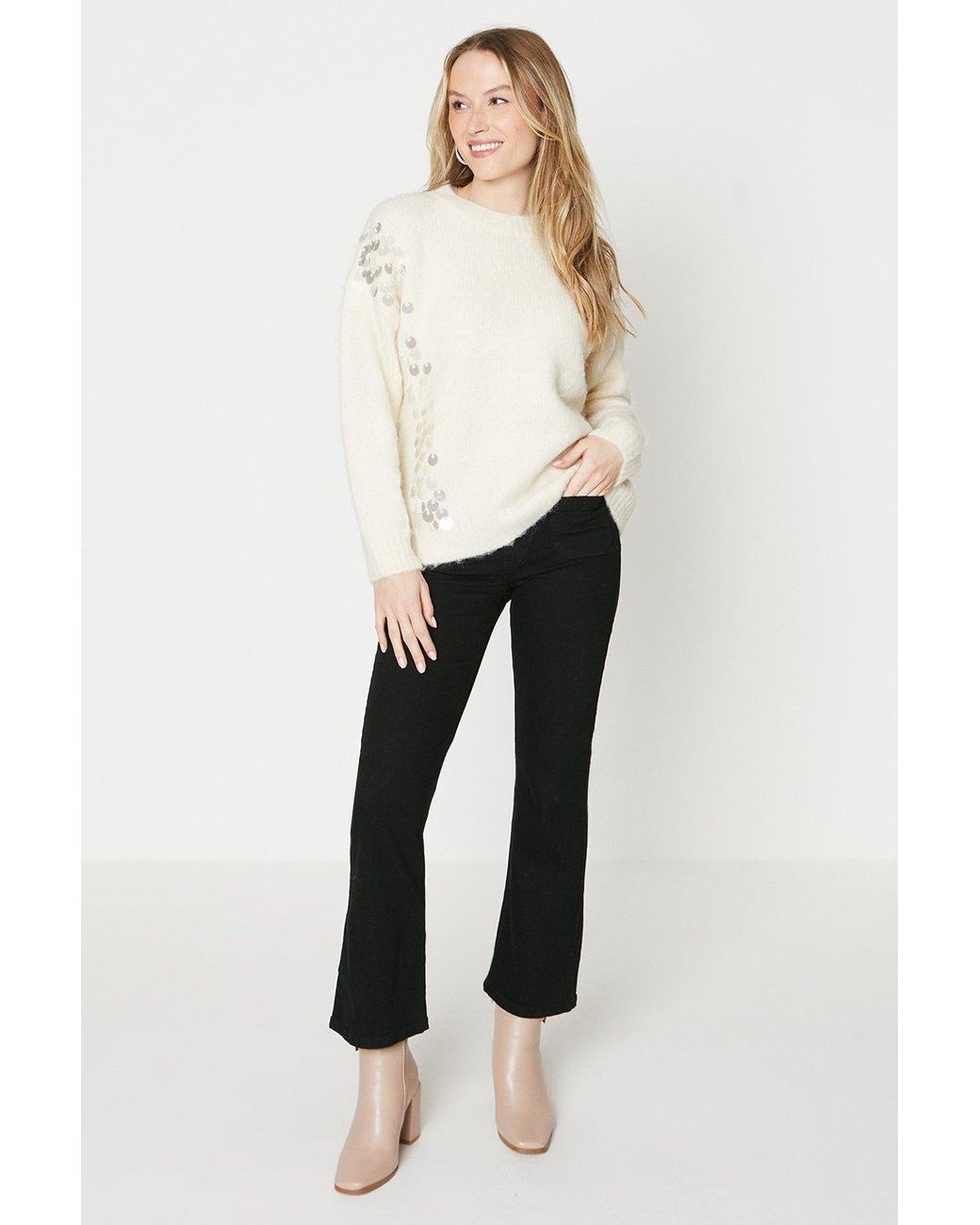 Oasis Sequin Detail Cosy Jumper in White Lyst UK