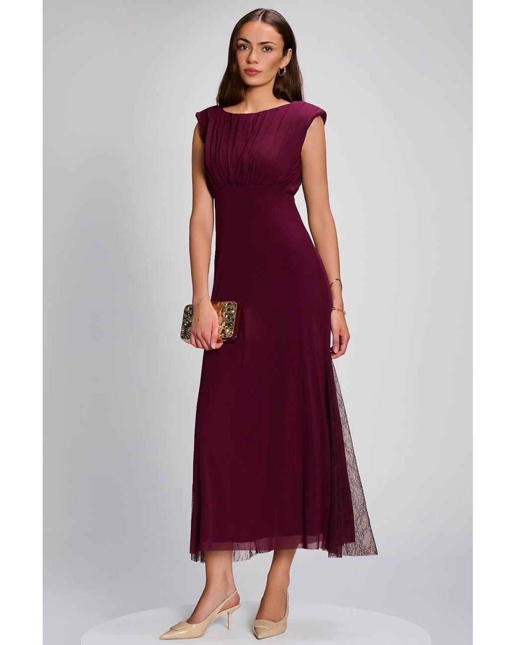 Jolie Moi Red Lace Insert Mesh Maxi Dress
