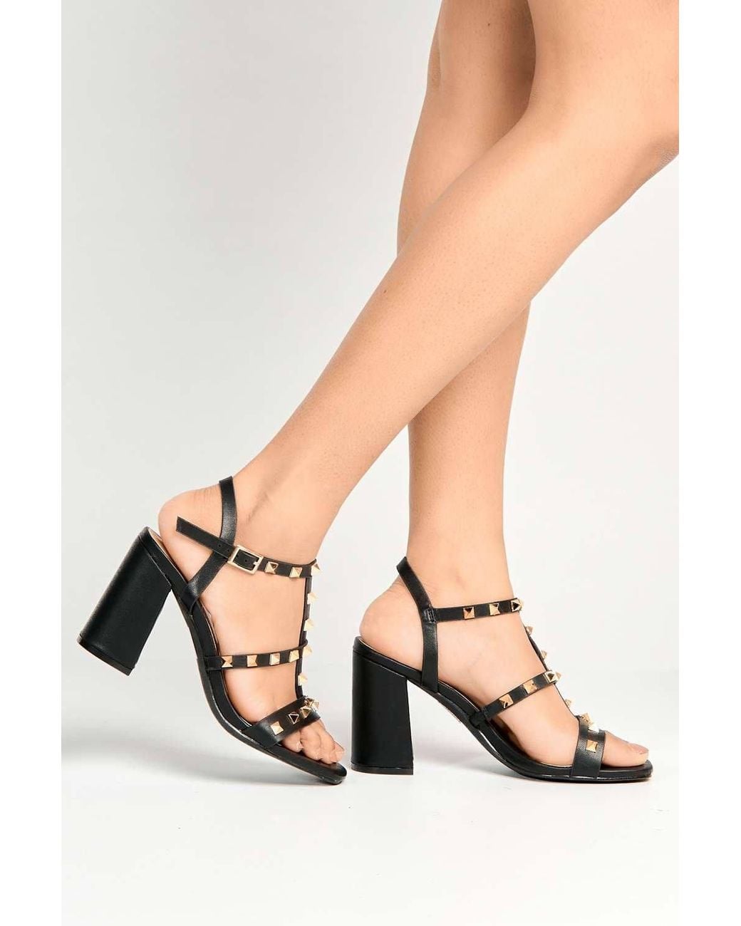 Miss Diva Black Troya Studded Block Heel Sandals