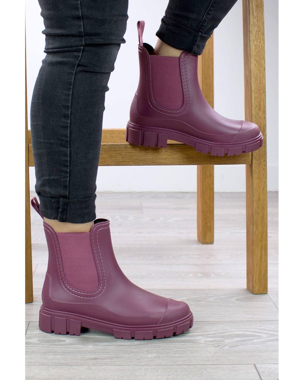AJVANI Purple Wellingtons Wellies Ankle Chelsea Boots